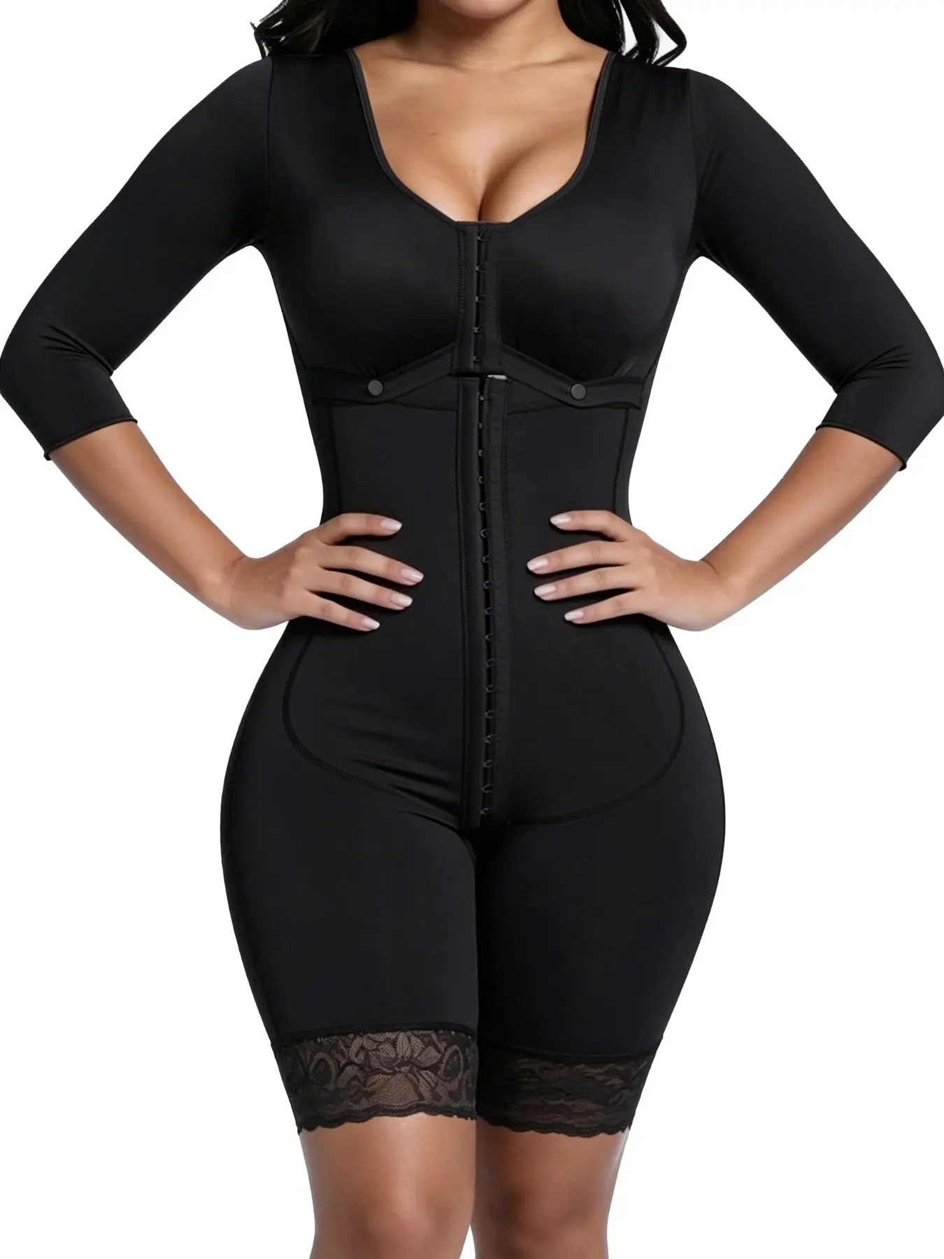 Women Post Surgery High Compression Shapewear, Fajas Colombianas Moldeadoras Body Shaper with Sleeves & Bra, Effective Tummy Control Garment