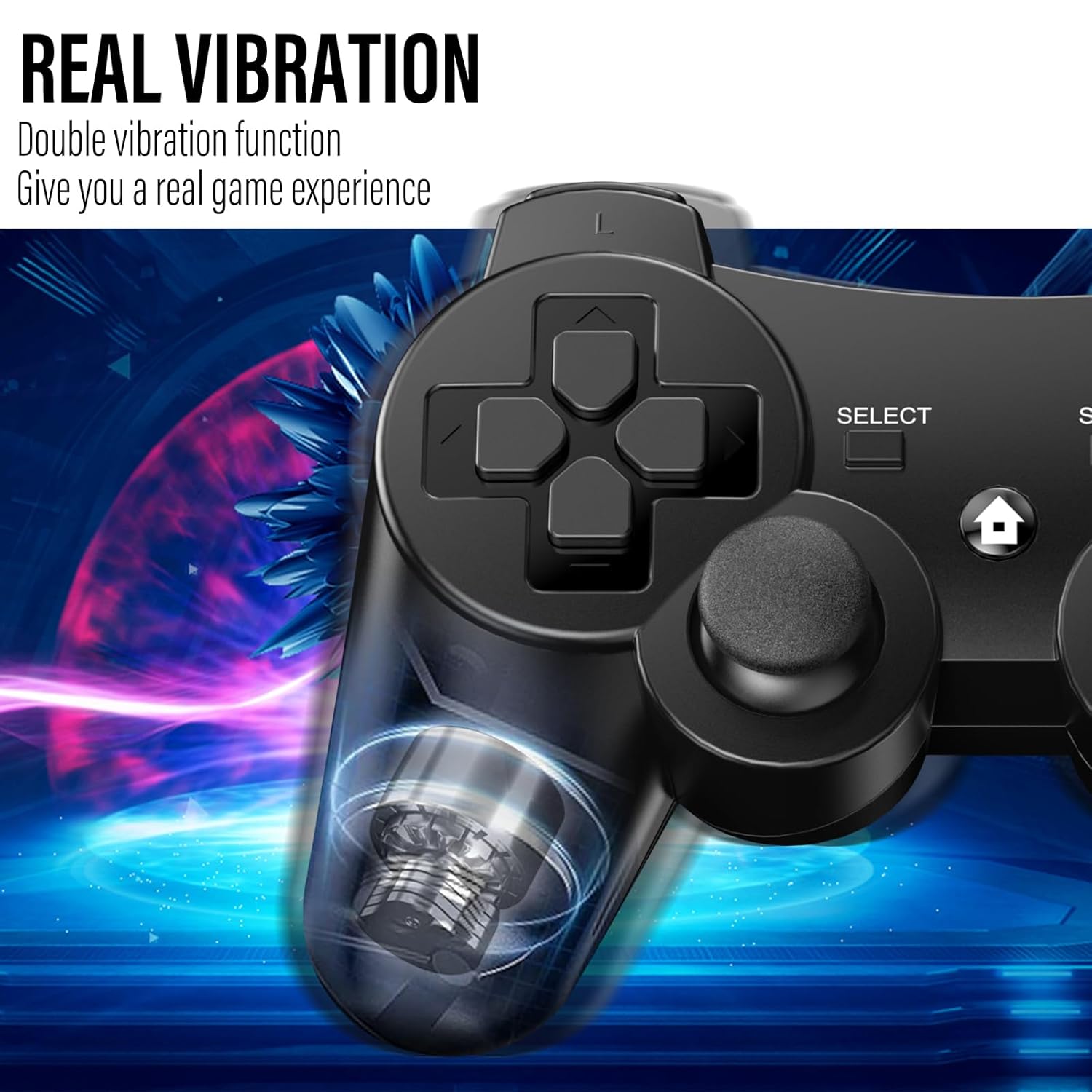 Controllers for PS-3,  PS-3 Controller 2 Pack,  Gamepad Joystick, Double Vibrating Controller for Play_station 3 with 2 USB  Cables Thump Grips, Black