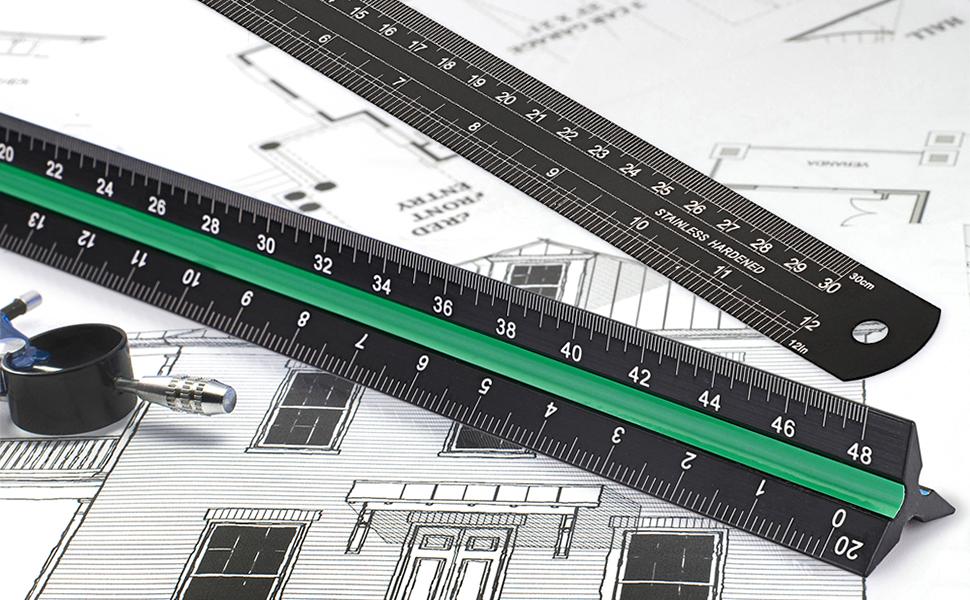3 Pack 12 Inch Solid Aluminum Triangular Architect Scale Ruler Set, 3-Colors-Groove Architectural and Engineer Scale Metal Ruler Set, Clear Scales Drafting Rulers for Engineer Blueprint Project 3 Pack 12 Inch Solid Aluminum Triangular Architect Scale Ruler Set, 3-Colors-Groove Architectural and Engineer Scale Metal Ruler Set, Clear Scales Drafting Rulers for Engineer Blueprint Project