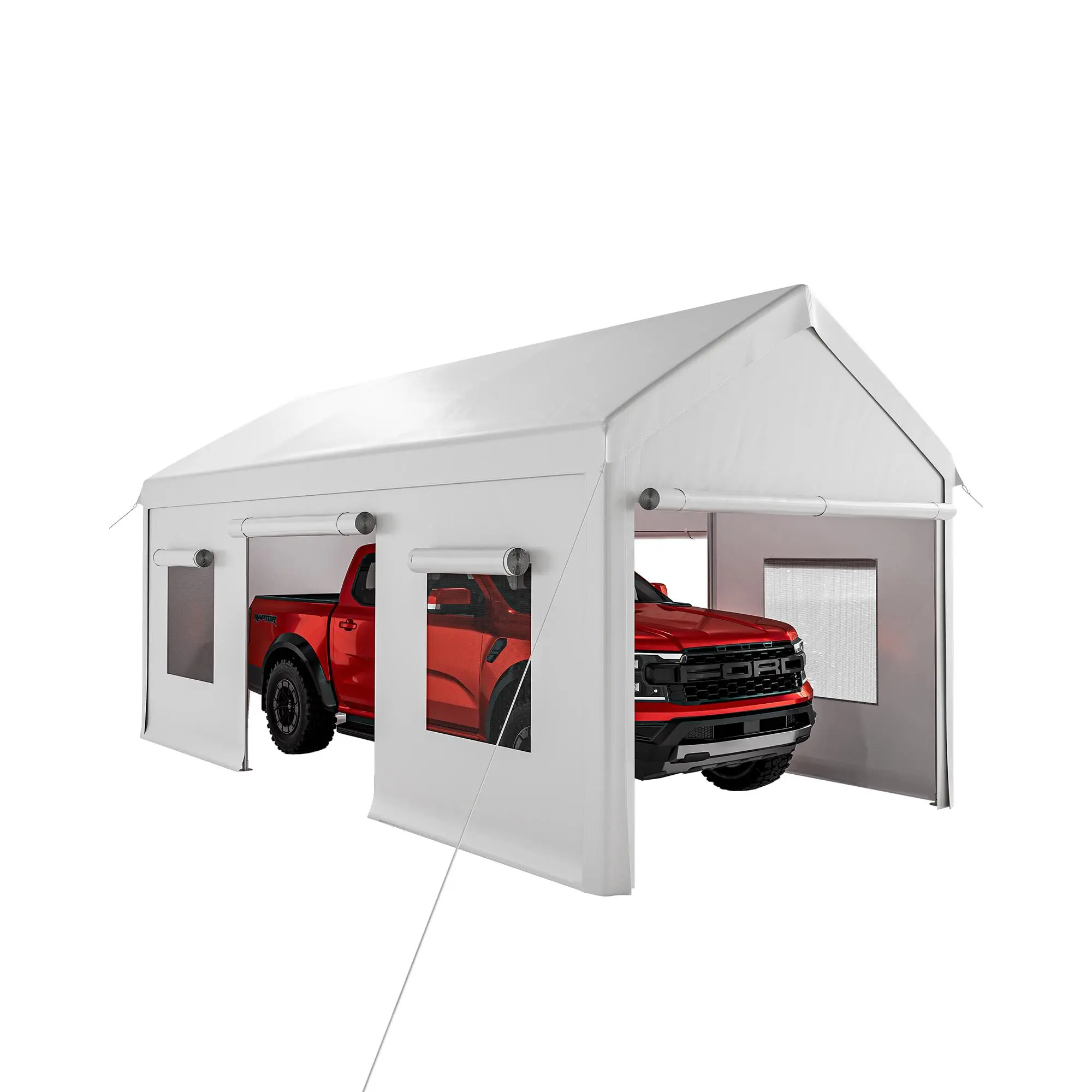 Heavy Duty 10x20 FT Carport – Waterproof PE Outdoor Canopy with Galvanized Steel Frame, Portable Garage Shelter, Roll-Up Doors, 4 Windows, UV Resistant All-Season Tarp for Car, Truck, Boat Storage
