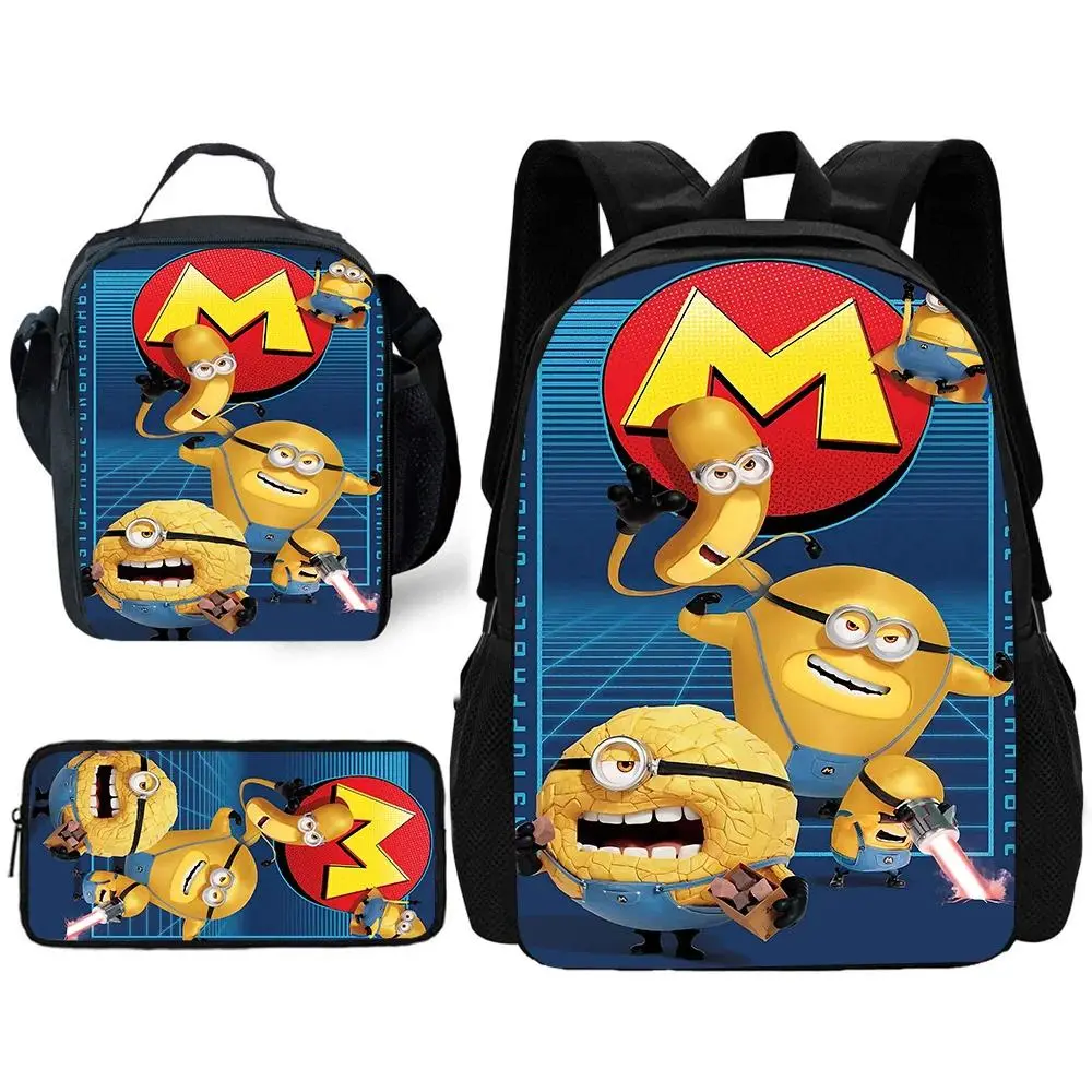 Cute Potdemiel Child School Backpack with Lunch Bags ,Pencil Bags ,School Bags for Boys Girls M-MinionsS Best Gift