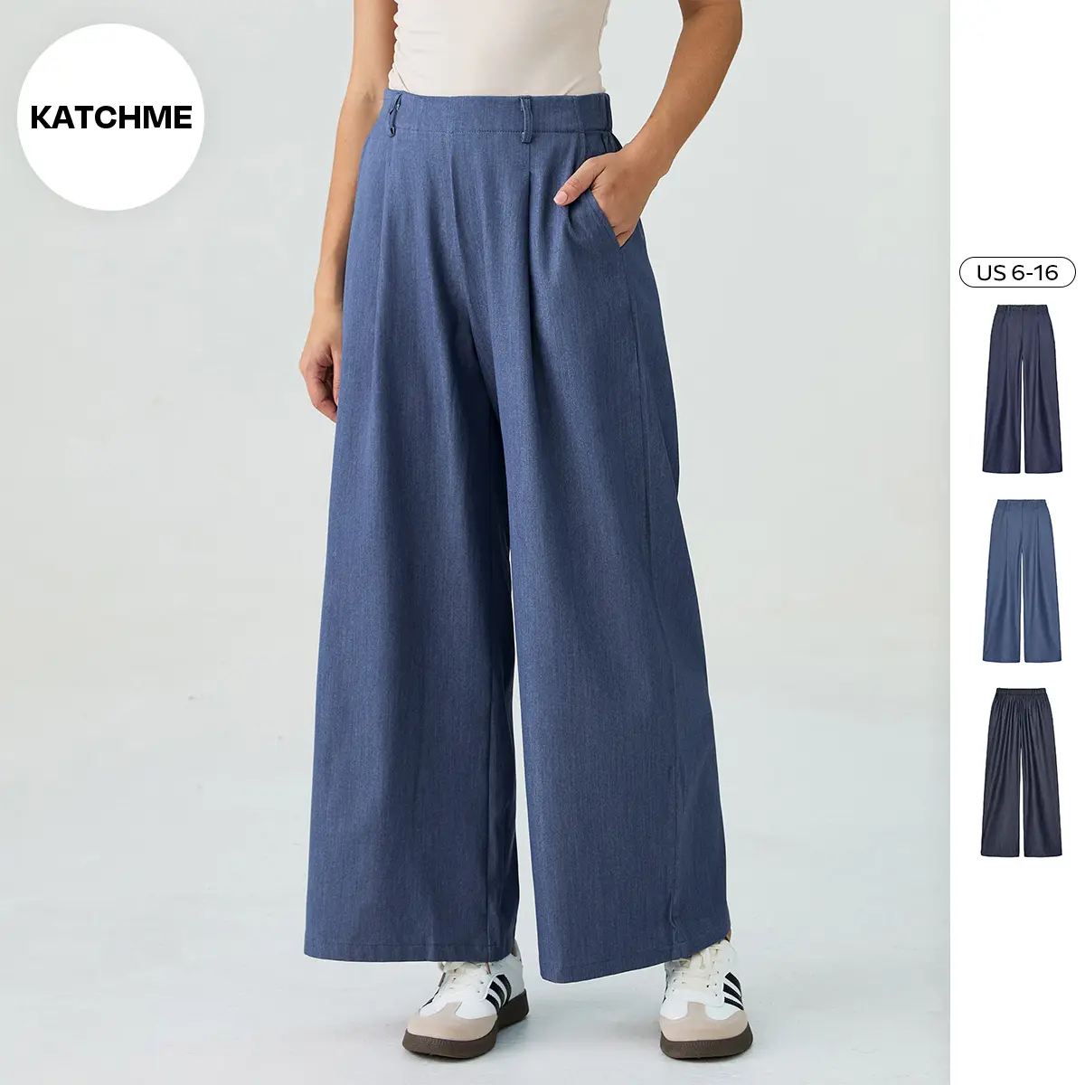 KatchMe Women's Versatile Solid Color Mid-Rise Wide Leg Suiting Pants, Streetwear Outfits, Versatile Women's Bottom, Elegant Baggy Outfits