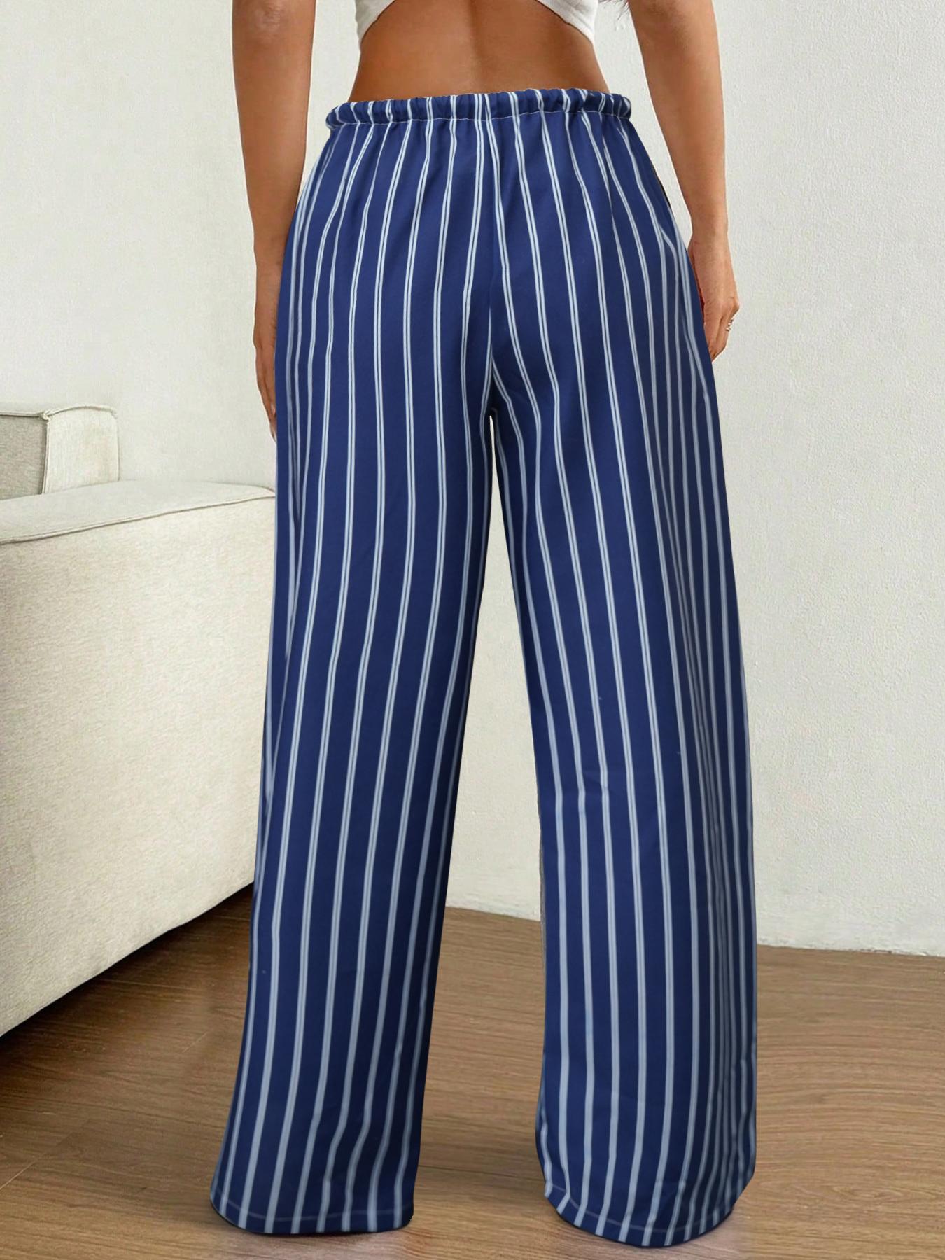 Women's Striped Print Tie Waist Pants, Casual Comfy Basic Wide Leg Trousers for Summer, Women's Bottoms for Daily Wear, Womenswear