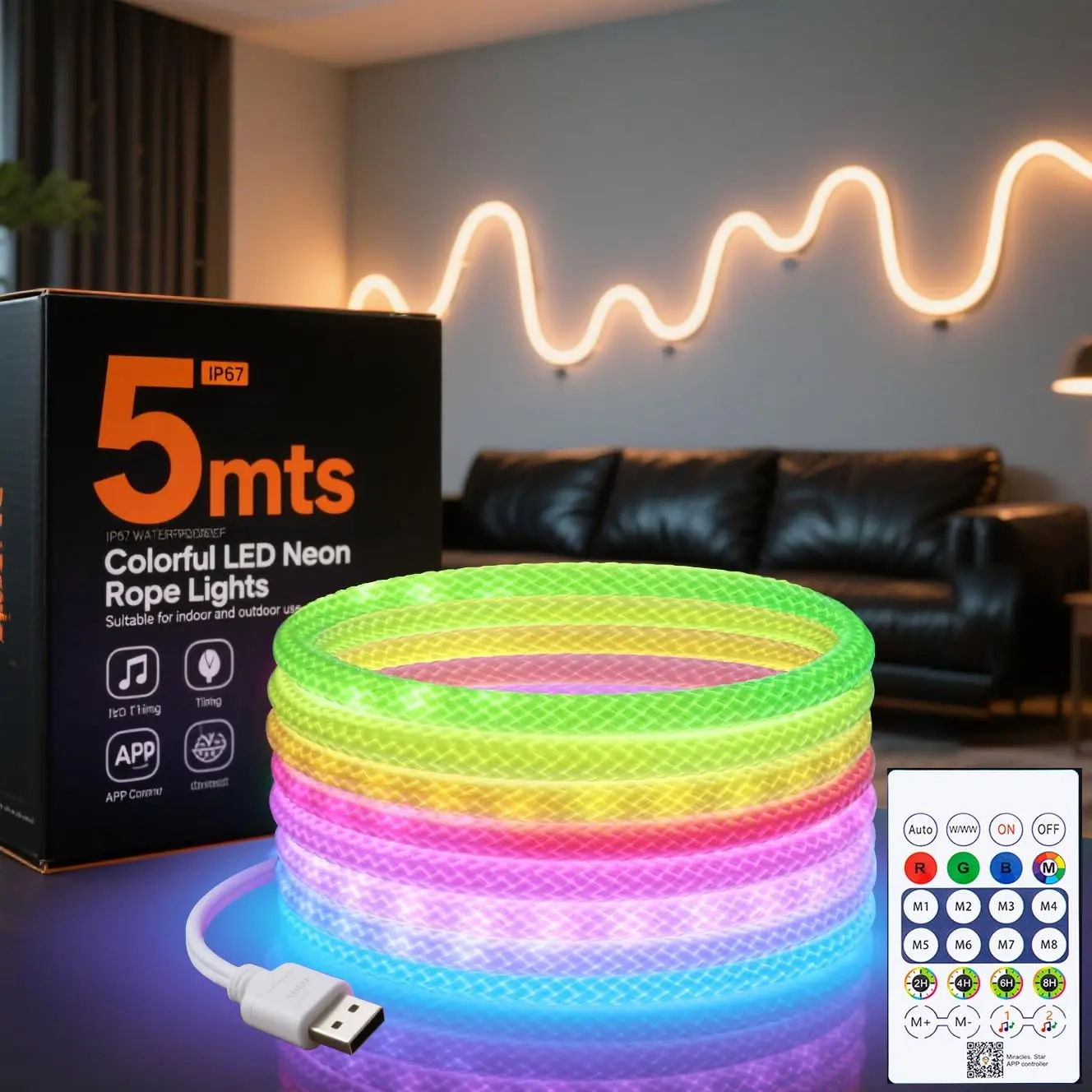USB Flexible RGB Braided Grid LED Light Strip 360° All-round Lighting Addressable IC Music Sync DIY Design Ambient Lamp For Living Space & Party Christmas Wall Decoration