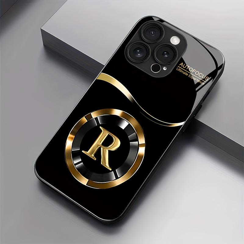 Simple golden lucky letter R pattern glass phone case, for iPhone 17 16 15 14 13 12 11 pro max