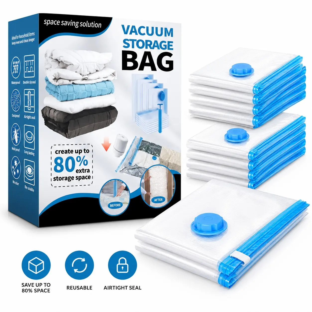 15 Piece Thick Transparent Vacuum Compression Bags Set, Electric Pump Included, Durable Eco-Friendly Storage for Travel and Moving, Reusable Compression Bags