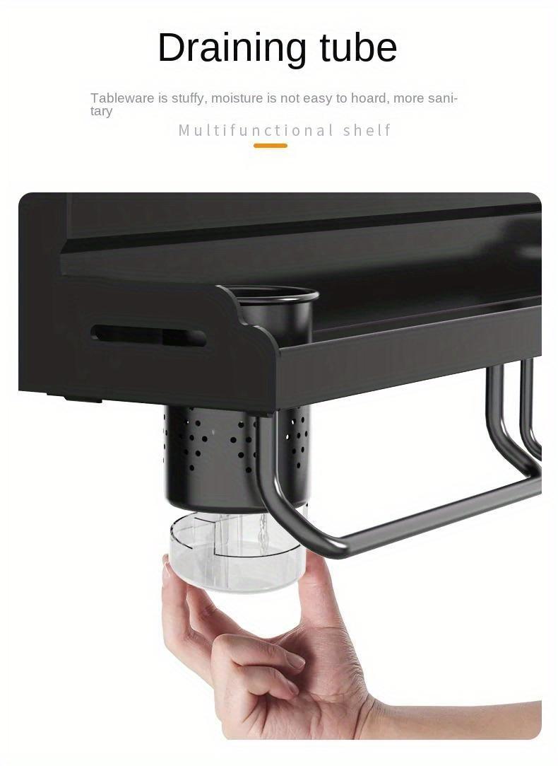 Double-layer Kitchen Spice Knife Storage Rack For Home Storage Decoration 7.68 inches width Wall-mounted Multifunctional Holder Punching-free Storage Organizer With Chopsticks Towel Rail and Utensil Hook