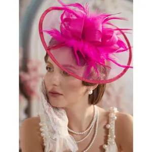 1 Piece Hot Pink Fascinator Hat 20s Pillbox Hat Tea Party Hat Kentucky Derby Feather Wedding Headwear For Women