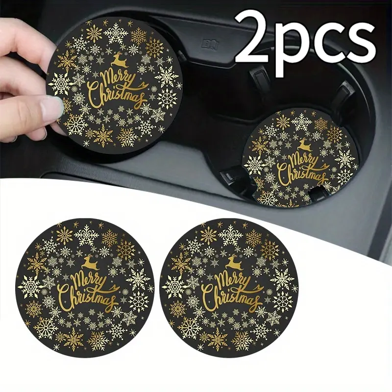 2pcs Acrylic Christmas Snowflake And Reindeer Car Cup Coasters, Non-Slip Interior Cup Pads, Holiday Vacation Stocking Stuffers