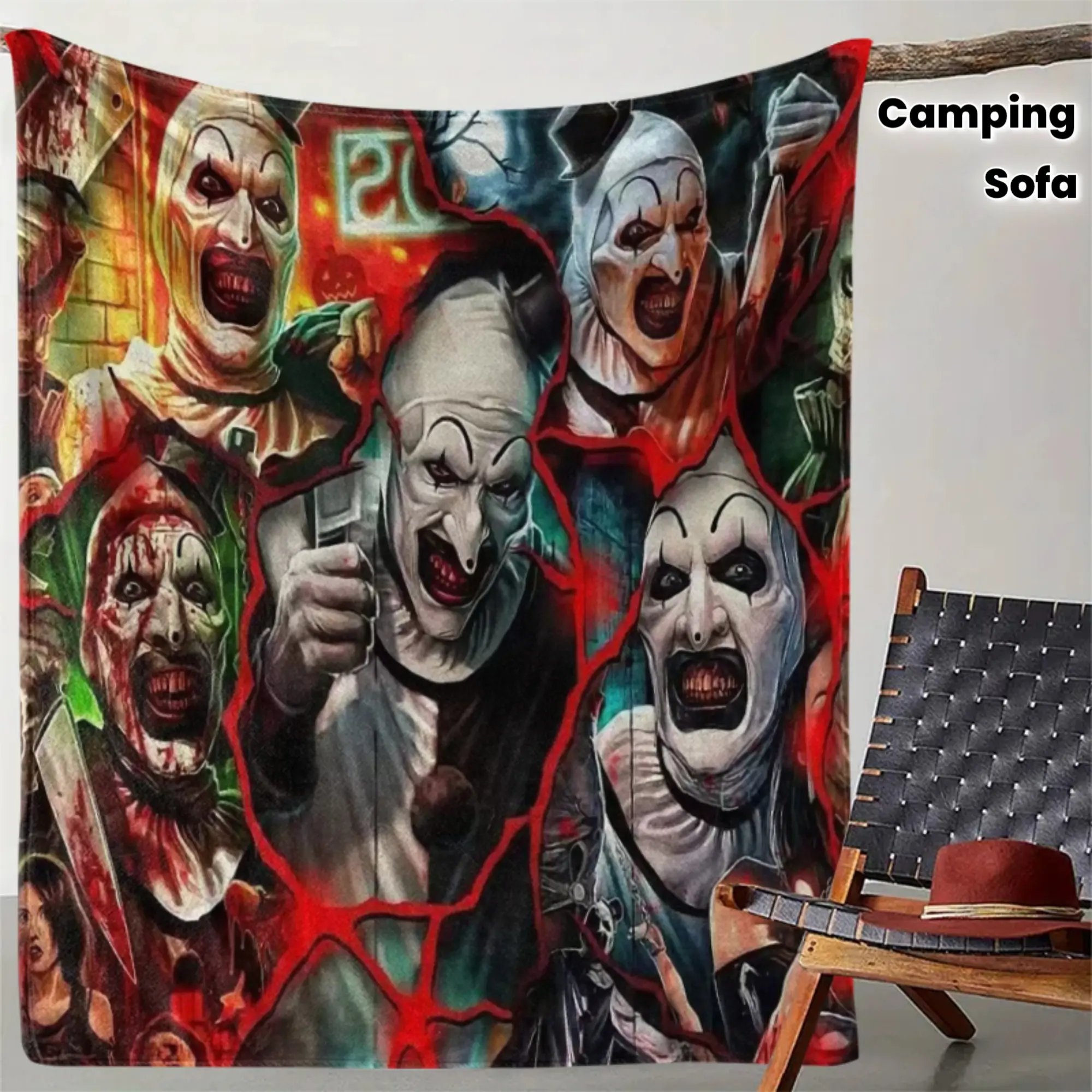Terrifier Art The Clown Collage Blanket - Soft, Lightweight, and Warm, Suitable for All Seasons - Perfect for Bed, Sofa, Office, Camping, and Travel - Versatile Gift Idea, Bed Blanket, Sofa Blanket, Couples Blanket, Throw Blanket, and Decorative