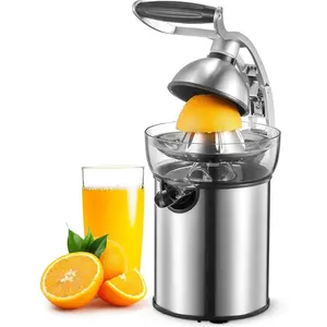 Electric Citrus Juicer Squeezer, Electric Juicer for Orange, Lemon and Limes with Rubber Handle and Two Size Cones, Anti-Drip Spout, Easy to Clean and Use, , Black/Stainless Steel