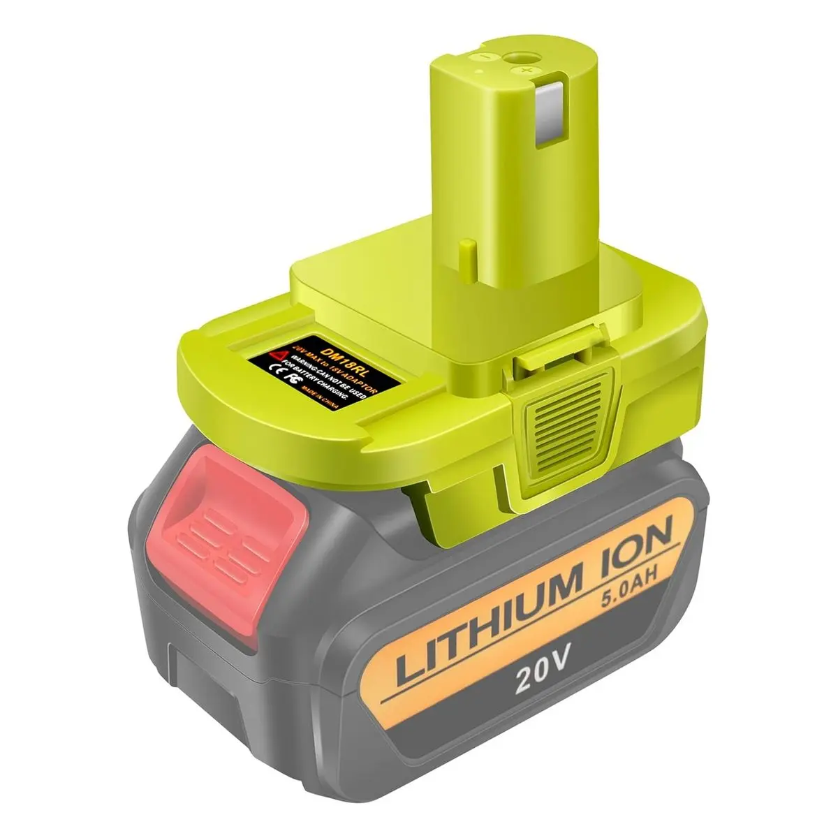 20V Lithium Battery to 18V P107/P108 ABS Plastic Adapter, 5V 2.1A Max USB Charging Port, for Cordless Power Tools (Adapter Only)