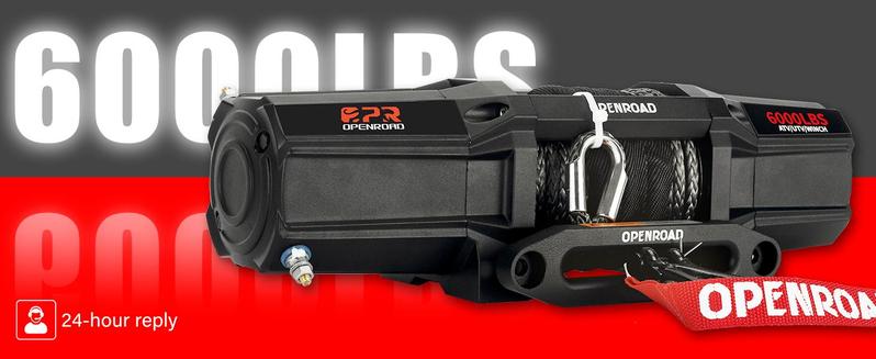 OPENROAD 6000 lbs UTV Winch, Waterproof IP67 Electric Trailer 6k Winch with 1/4"×50ft Synthetic Rope,Wireless Remote and Winch Stopper (6000lb with Mounting Plate)