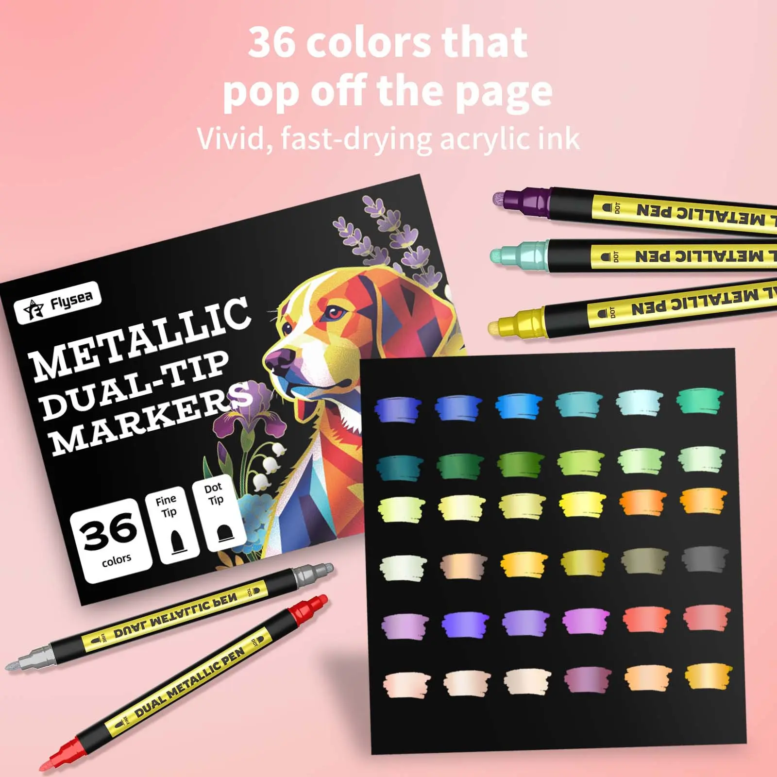 36-Color Dual-Tip Metal Acrylic Marker Set, Easy Switching Design, Vibrant Colors, Ideal for Shoes, Glass, Metal, Cards, Stones, Paper Art