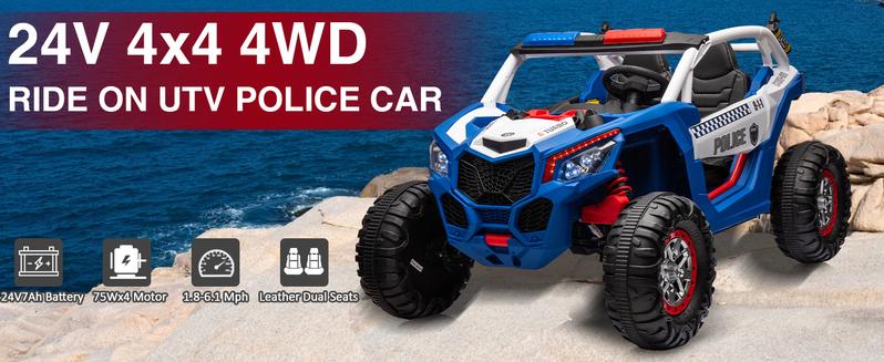 GARVEE 24V 2 Seater  Ride on UTV Car w/Remote Control, 4WD Powerful Electric Vehicle with 4x75W Motors, 4 Shock Absorber, Leather Seat, Music and Light, Electric Car  - Red