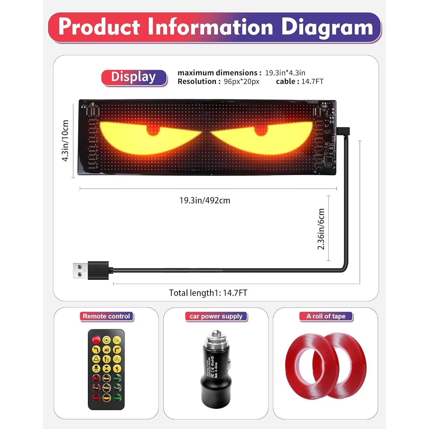 Devil's Eye 2-Pack: 19.3"x4.3" Dual LED Eyes - Sync Windshield Display for , SUVs & | Programmable USB Matrix, App/Remote Control, Custom Sign Devil's Eye 2-Pack: 19.3"x4.3" Dual LED Eyes - Sync Windshield Display for , SUVs & | Programmable USB Matrix, App/Remote Control, Custom Sign