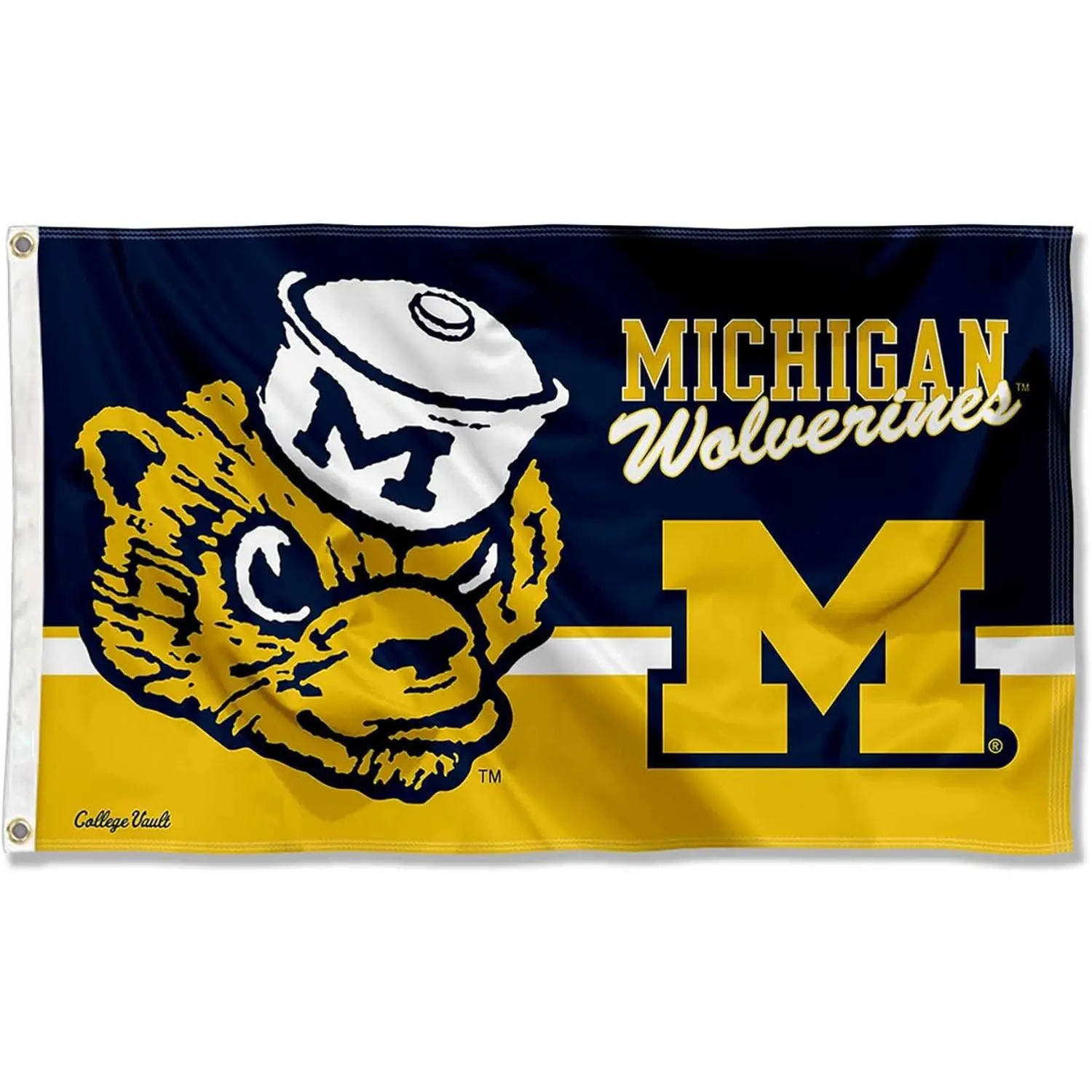 College Flags & Banners Co. Michigan Wolverines University Team Polyester Flag - 3x5 ft, Lightweight Prints, Sports Collectible, Indoor Wall Party Decoration, For Household