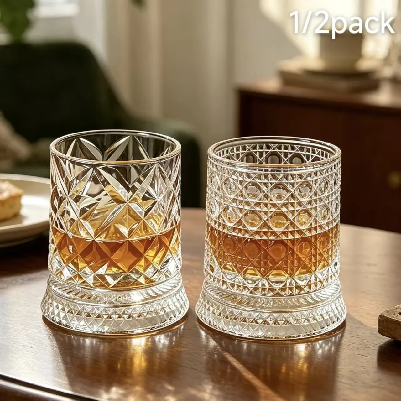 Luxury 360° Spinning Lead-Free Crystal Whiskey Glass, Thickened Base Stress Relief Rotating Wine Tumbler, European Style Barware, Drinking Glassware, Drinking Glasses, Birthday Gift for Husband Boyfriend, Scotch Bourbon Cocktails Home Bar Daily Use