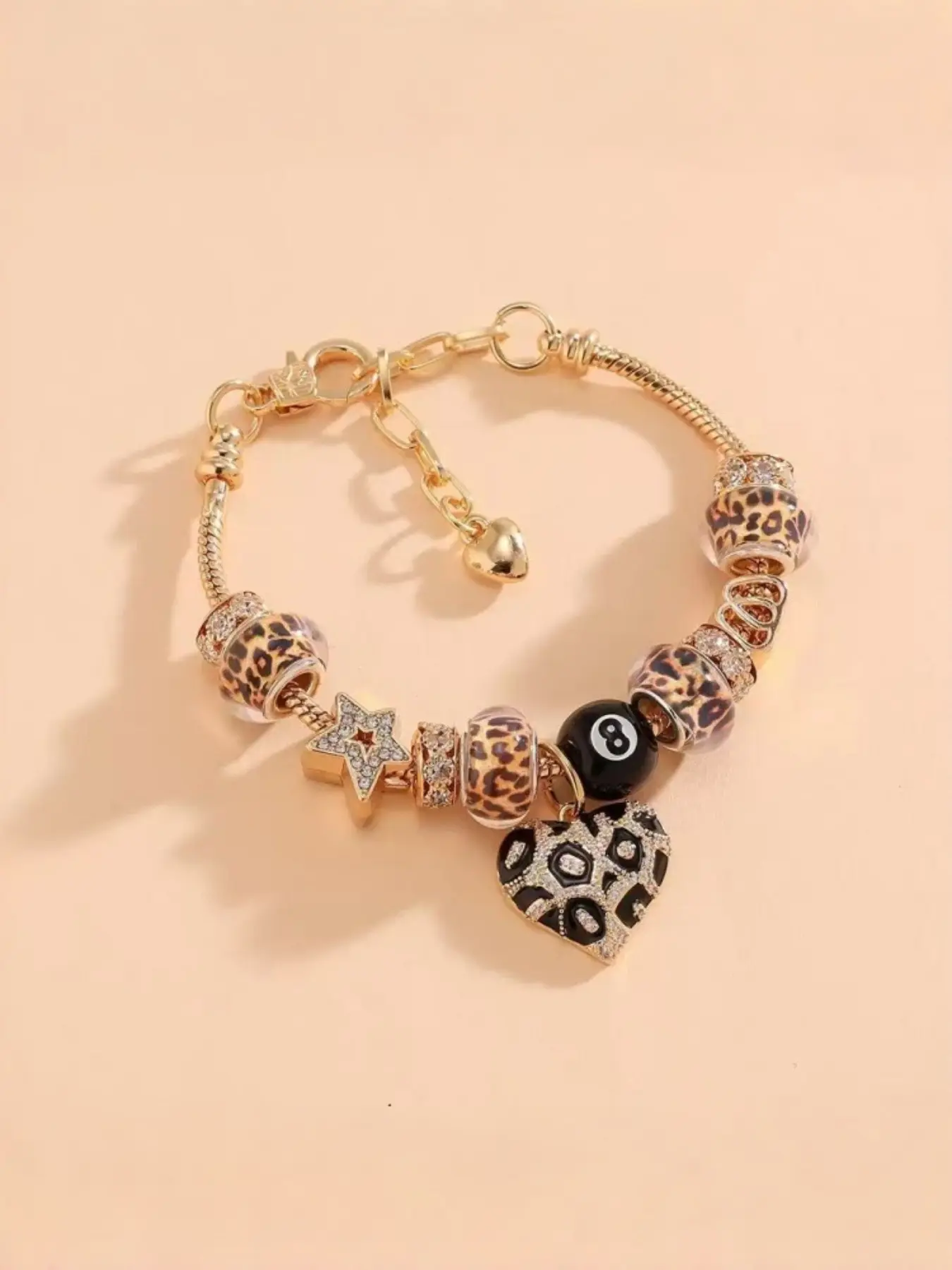 Women's Leopard Print Beaded Bracelet, Butterfly Heart Clover Tiger Eye, Fashion Jewelry, Copper Bracelet, Party Nightwear Daily Wear