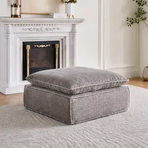 ARCH Corduroy Fabric Ottoman Footstool Light Grey Modular Sofa Ottoman for Living Room Bedroom, High Resilience Sponge Filled, Convertible Sofa Bed L-Shape U-Shape, Vacuum Compressed Easy Setup, LIGHT GREY Color Options, Fabric Material