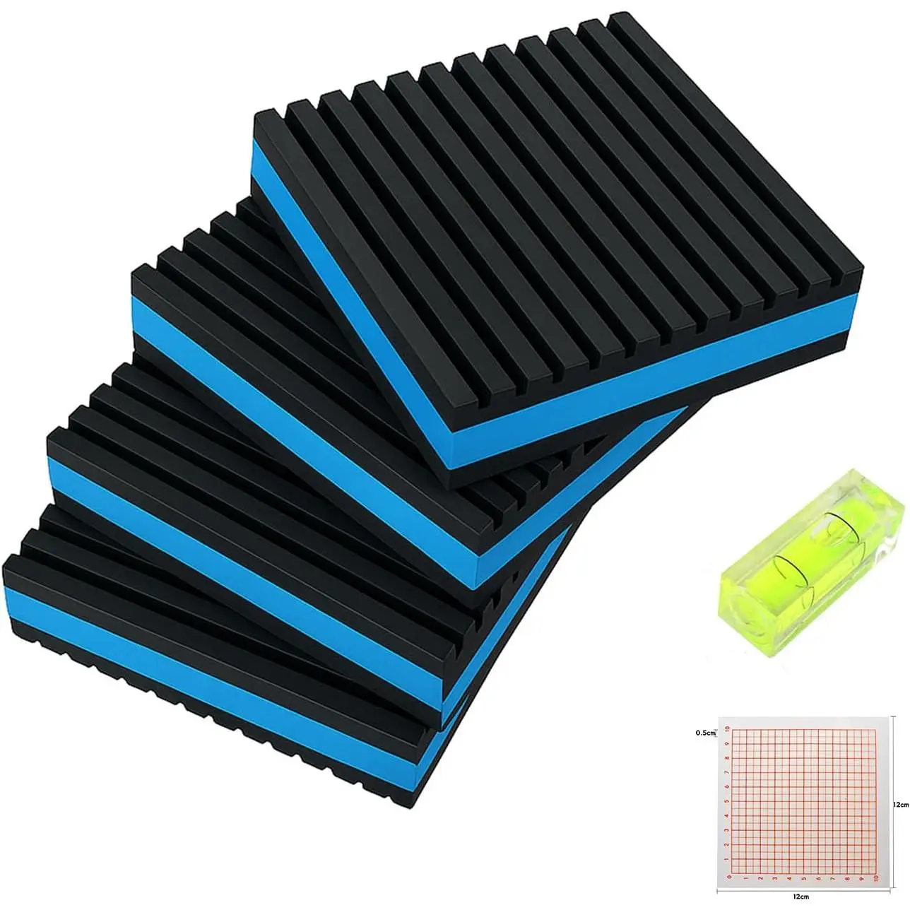 4P Anti Vibration Pads 4'' X 4'' X 7/8" Sound Isolation Ribbed Rubber Mats with EVA Center, Heavy Duty Vibration Isolation Pads for Air Compressos, Conditioner, Treadmill, HVAC Washer Dryer