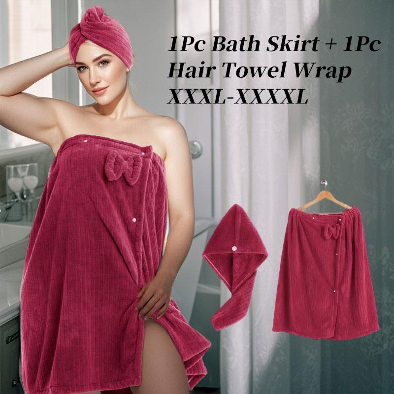 2pcs, Sizes 82*215Cm/82*165Cm, 350Gsm, Lightweight Extra-Large Bath Skirt & Princess Shower Cap, Adjustable with Suitable for M-XXXXL, Thickened Bath Skirt, Ideal for Home Use, Travel, Sauna and Spa, Dimensions 32.31*84.65In/32.31*64.96In