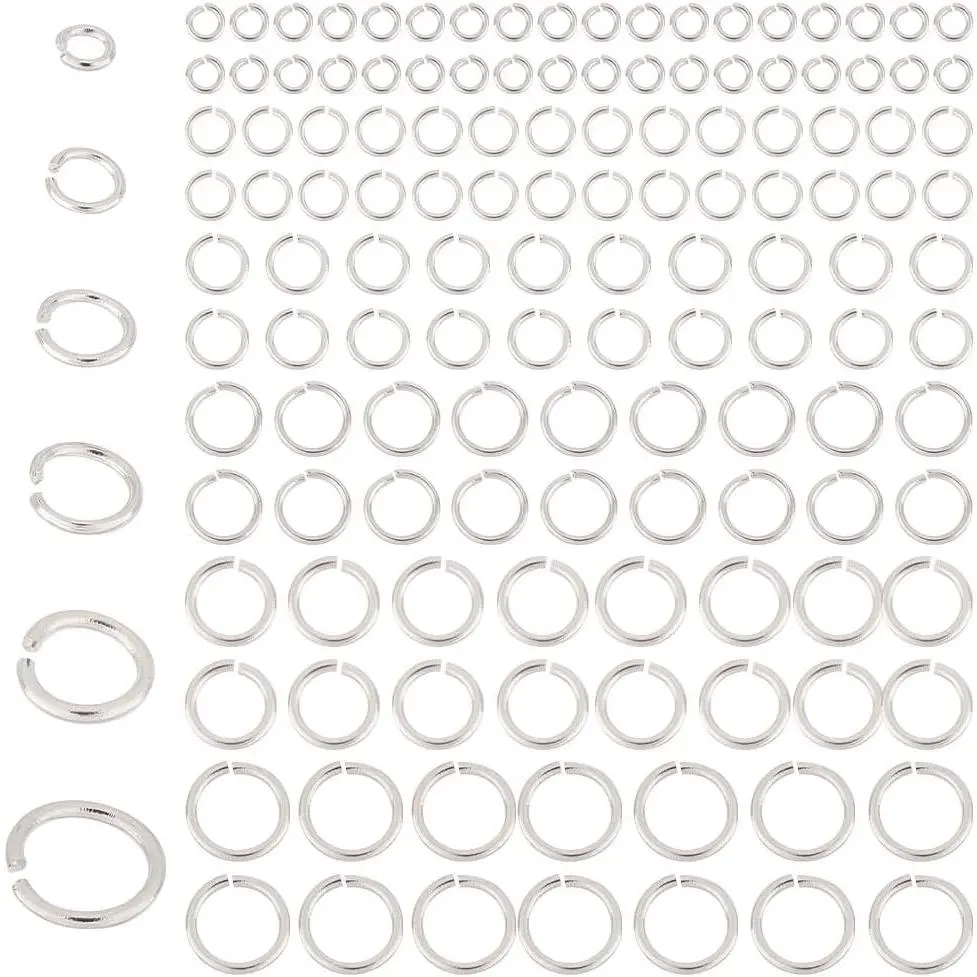 180 count 925 Sterling  Plated Open Jump Rings 3/4/5/6/7/8mm O Ring Brass  Ring Circle Clasp 18~22 Gauge for  Making Necklace Repair DIY Earring Bracelet Pendant Choker