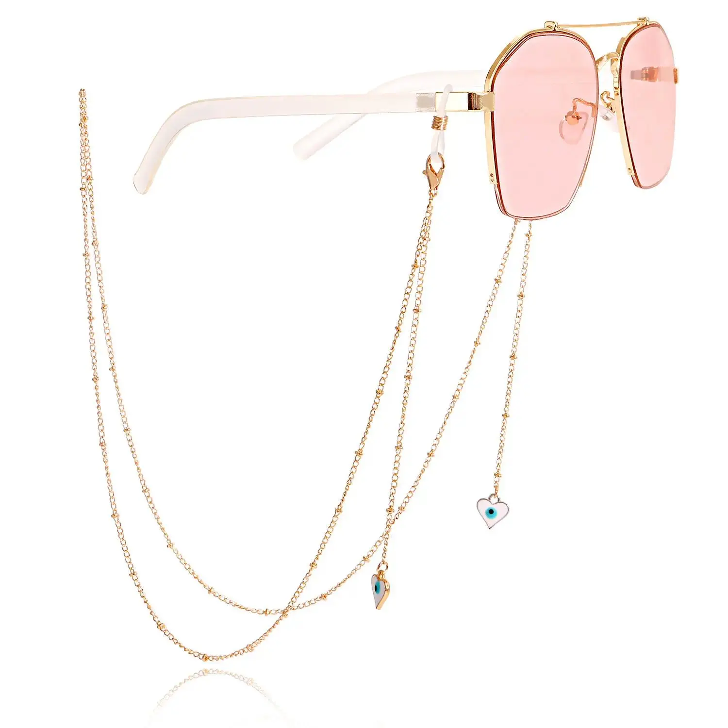 Gold Layered Female Eyeglass Chain, Anti-Lost Sunglasses Lanyard with Pearl, Star & Butterfly Pendants for Daily Wear