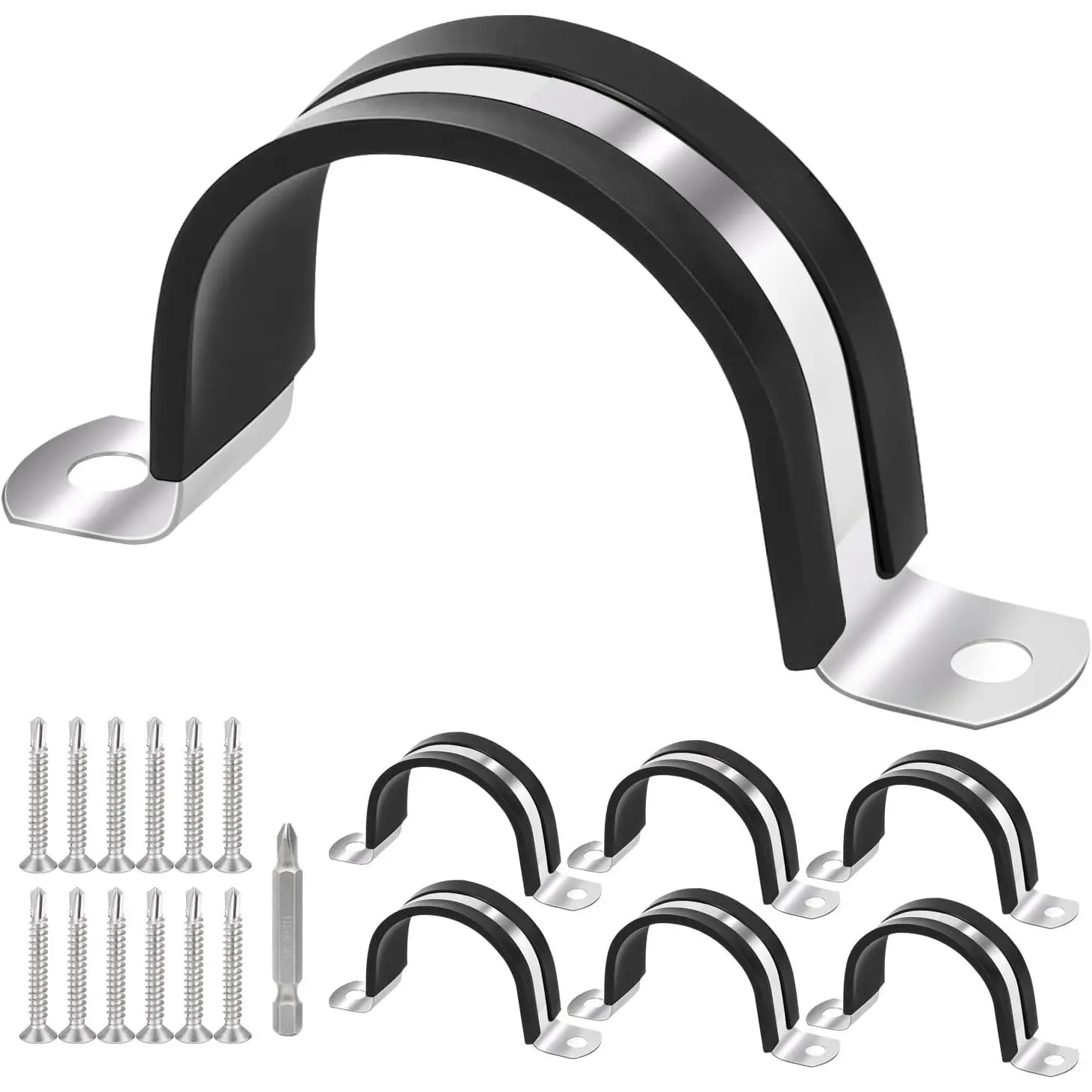 1-1/2 Inch pipe clamps, Pipe fixing clamp,304 Stainless Steel & Rubber Lining Pipe Strap Clamp (6pcs 40mm)