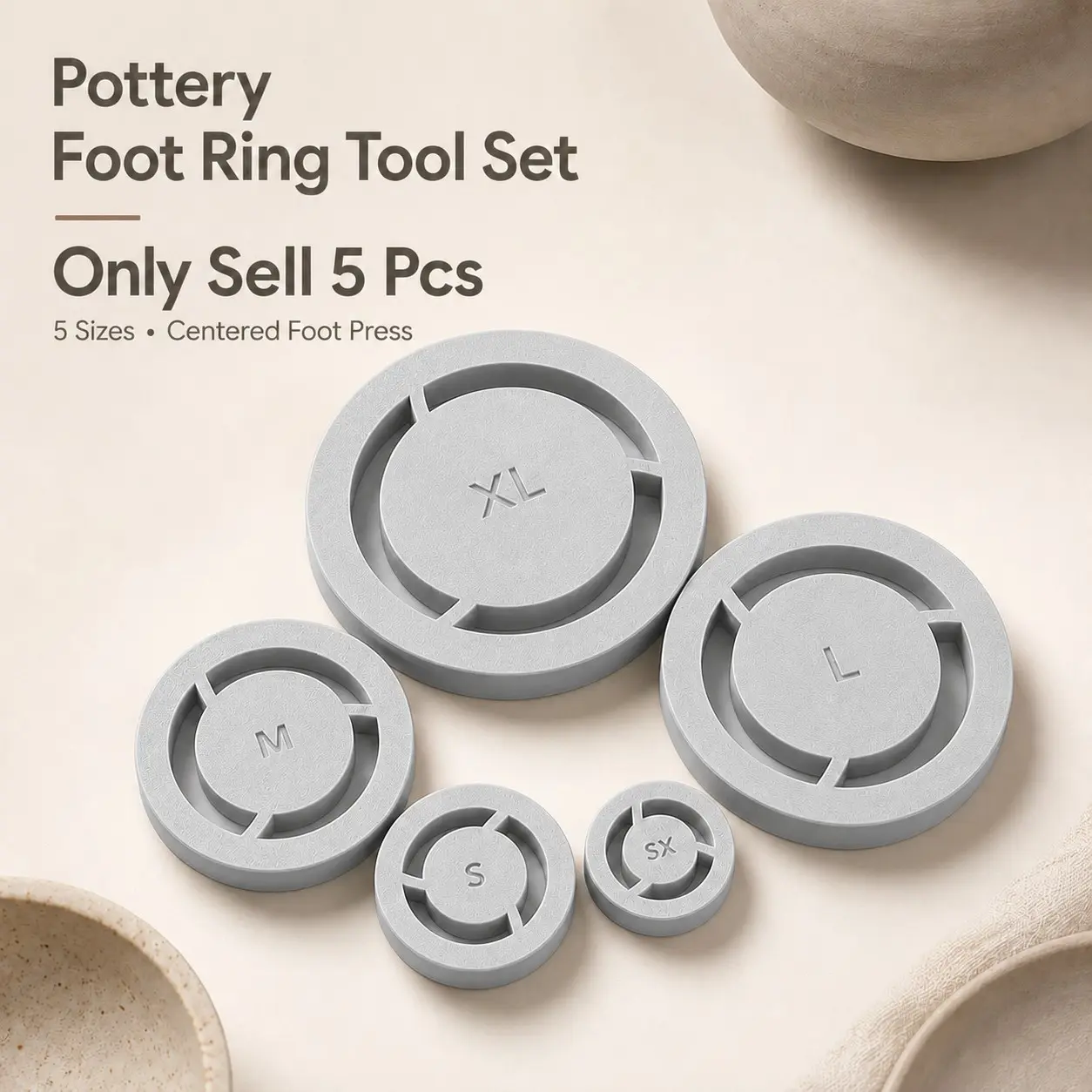 5 Pcs Pottery Foot Ring Tool, Pottery Foot Ring Tool Clay Base Aligner for Ceramic, Foot Ring Template with Centered Foot Press, Creates Even Foot Rings for Soft to Leather Clay, Pottery Bowls, Mugs & Wheel Throwing