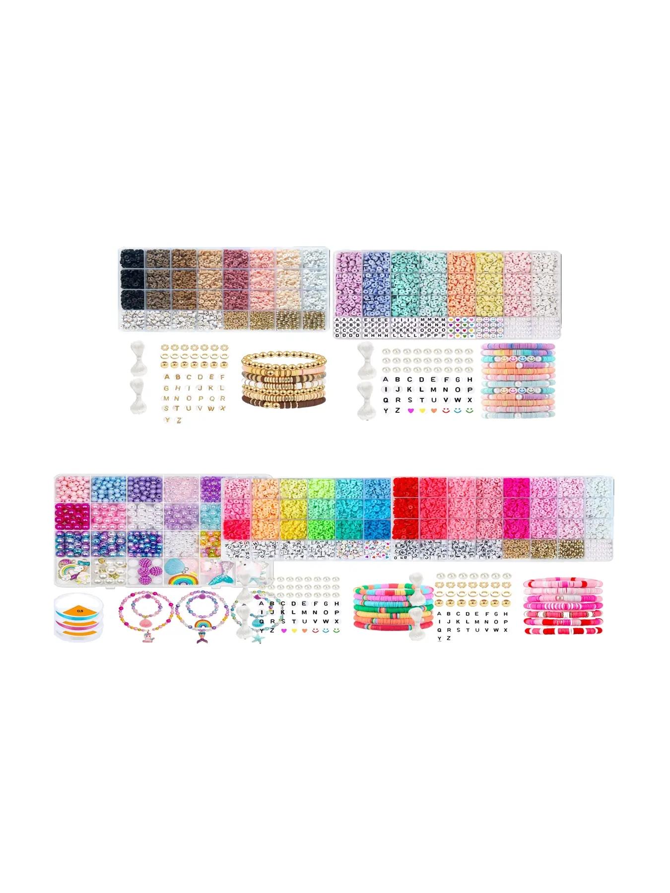 Random Color Clay Beads Bracelet Making Kit, Valentine's Day Gift, Cute Colorful Beads & Letter Beads & Heart Beads & Elastic Thread, Diy Jewelry Making for Bracelet & Necklace