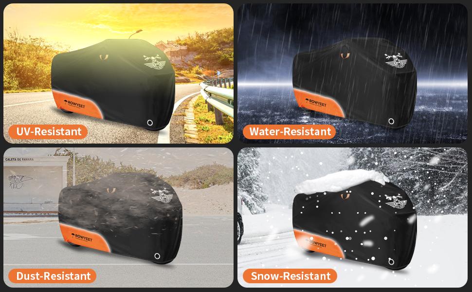 THE WELL KEPT Waterproof Motorcycle Cover for Outdoor Storage with Lock-Holes, Zipper Storage Bag and Night Reflective Design, All Season Protection, Fits up to 96.5" Motorcycles