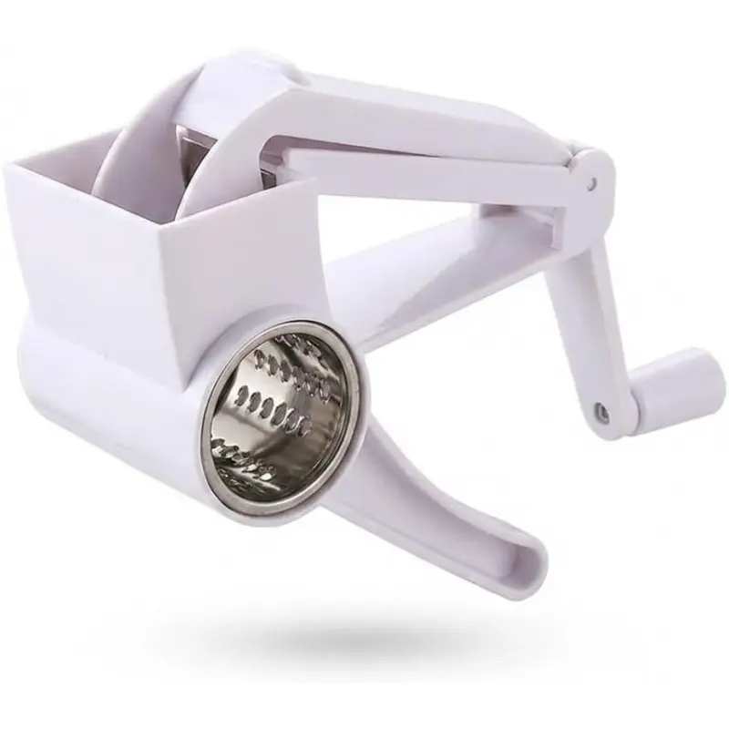 Rotary Cheese Grater with Handle - Handheld Manual Cheese Shredder with 3 Stainless Steel Drum Blades, Round Mandoline Slicer & Nut Grinder for Cheese, Chocolate, Vegetables, Potato, Carrot, Nuts, Gar