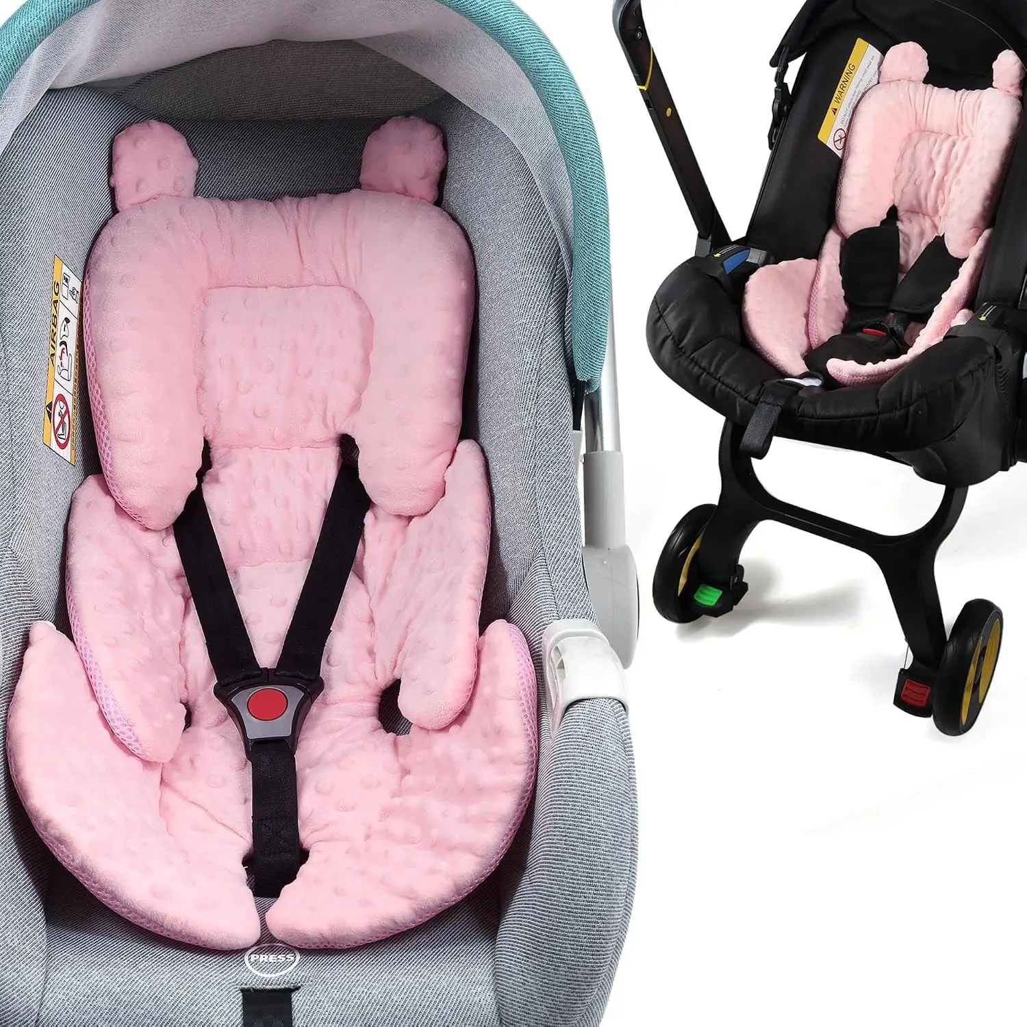 3in1 Reversible Carseat Head Body Support Newborn,3D Infant Car Seat Insert,Extra Soft Breathable Baby Car Seat Pillow Cushion Boys Girls,fit Stroller,Bouncer,Swing(Pink)