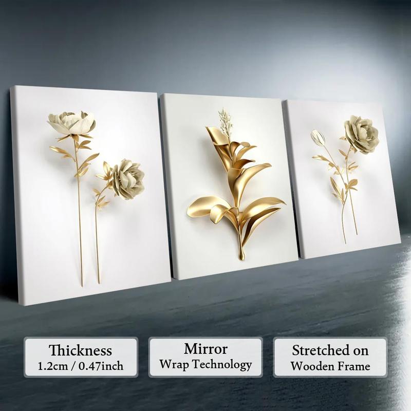 Wooden Framed Canvas Painting, 3 Counts/set Flower Pattern Wall Art, Modern Art for Home Living Room Bedroom Office Decor