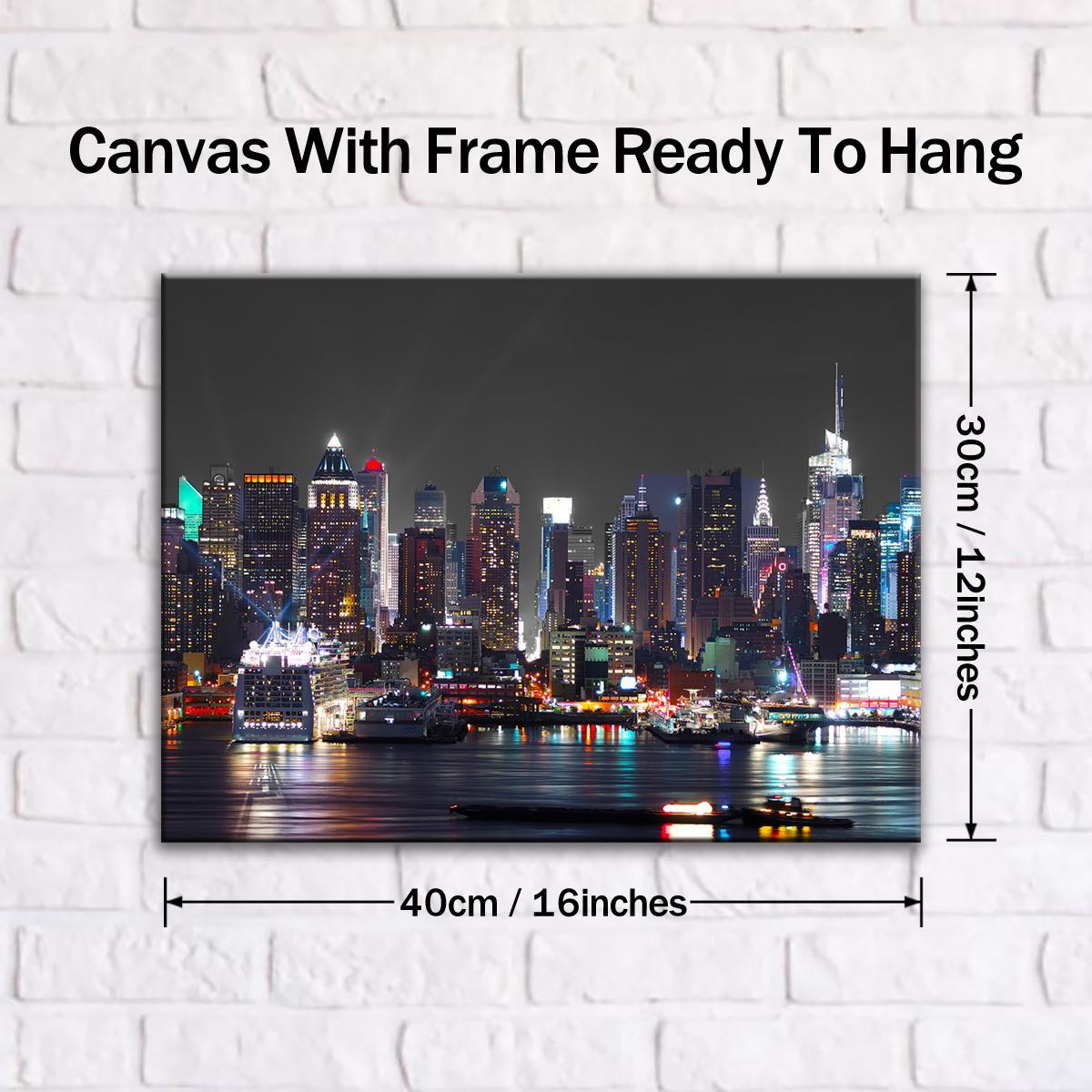 New York City Night View Canvas Print with Frame, Modern Art Decoration, Living Room Bedroom Decoration, Hallway Office Mural, Ideal Gift, Poster