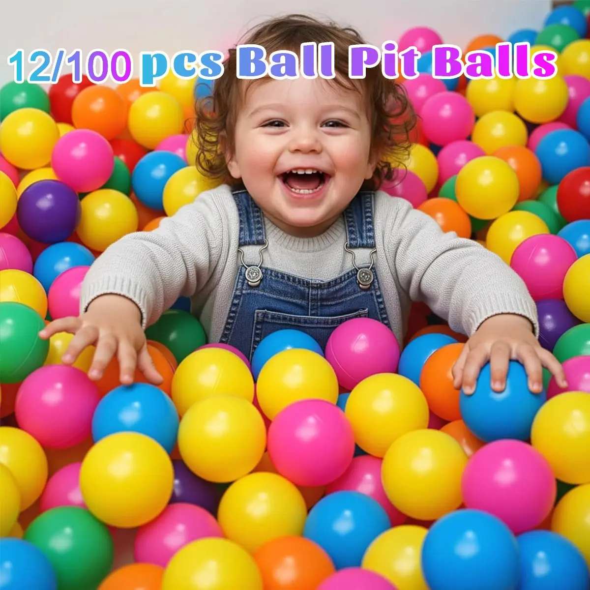 12/100 Pcs Ball Pit Balls, 2.17 Inch Plastic Playpen Balls, Multi-Colored Bounce House Balls, Birthday Party Decorations, Swimming Pool Use, Ball Set