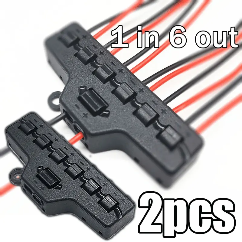 6-Port Wire Connector Splitter – 2 Pcs 1-in-6-Out Quick Push-in Terminal Blocks for Marine/Automotive/Solar Wiring