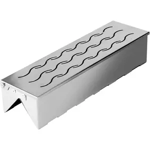 Wood chip smoker box, stainless steel double V-shaped barbecue smoker box, with hinged lid, suitable for charcoal and propane gas grills, dimensions are 12.5inch (length) x 3.3inch (width) x 2.5inch (height), US design patent