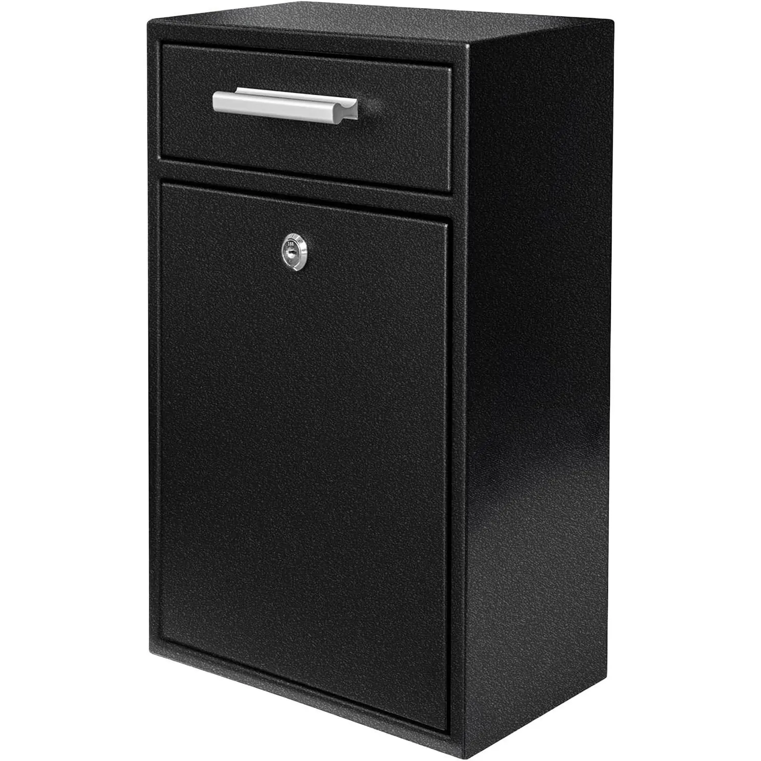 Wall-Mount Locking Mailbox, Waterproof Modern Black Outdoor Thick Steel Heavy-Duty Drop Box with Security Lock, Large Capacity Mailbox for Kitchen & Outdoor Use