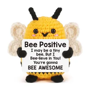 Positive Crochet Bee - Handcrafted Inspirational Bee Gift for Graduation, Birthday, Mother's Day - Cute Emotional Support Desk Companion with Positive Quotes for Best Friend, Sister, Daughter, Son, Mom, Grandma