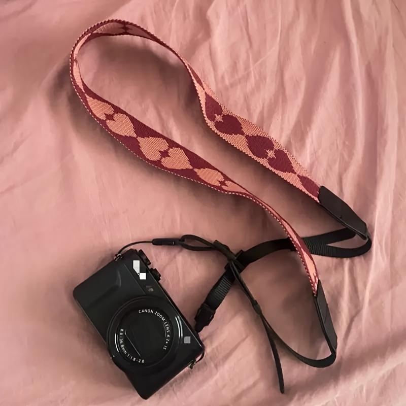 Camera Strap - Adjustable Pink Heart-shaped Crossbody Strap with Durable Trim, Elegant Pattern, Soft Polyester, Compatible with Many Cameras, with Quick Release Buckle