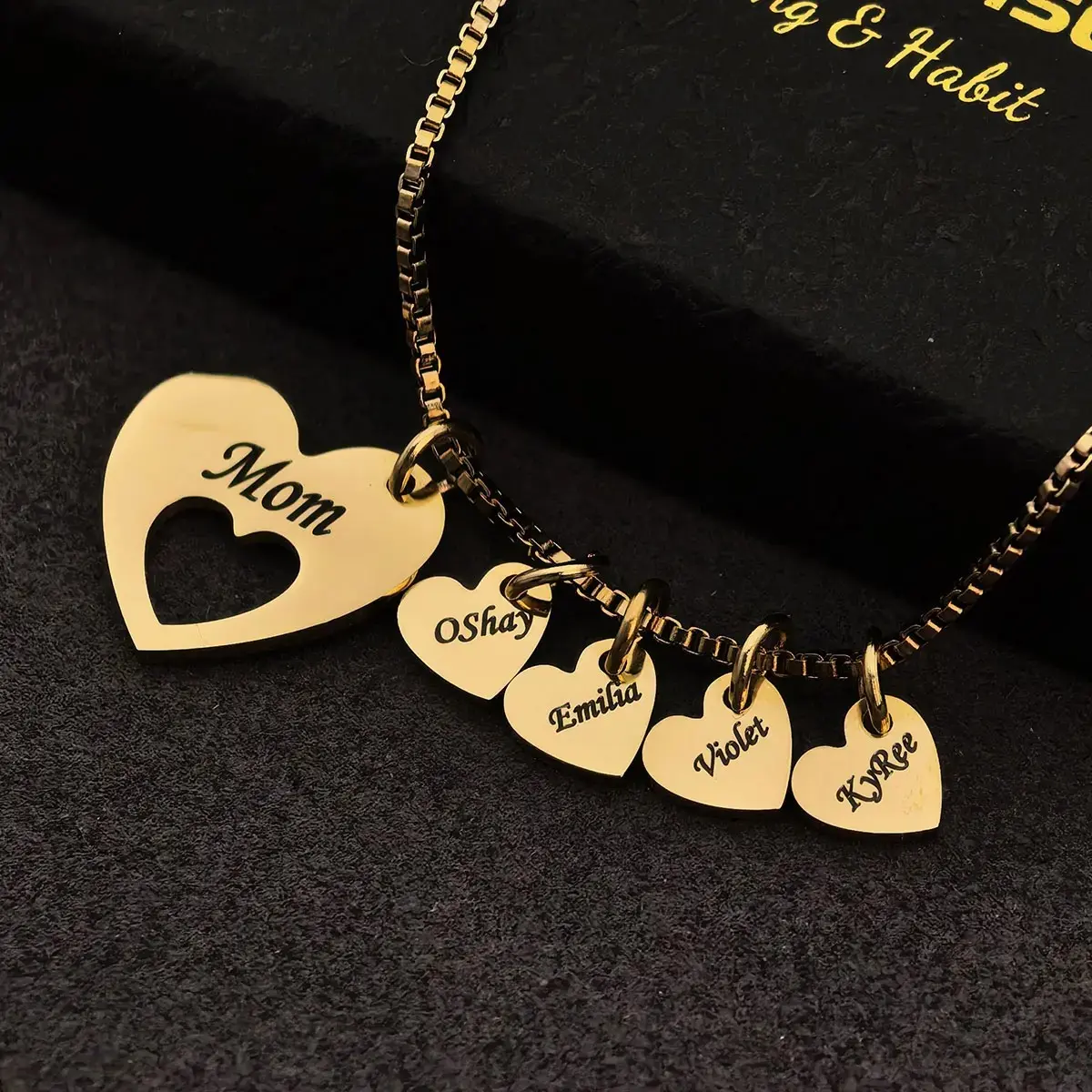AS198 Meaningful Personalized Hearts  Family Name Multiple Heart Names Necklace, Birthday,Family Keepsake Necklace Family Names Mom's Day Gift For Mother's Day