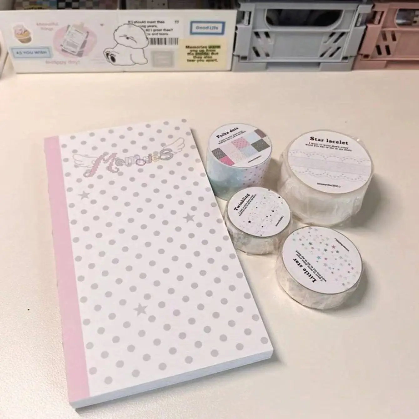 Kawaii A6 Diary Notebook, Flat Lay Korean Style Wave Dot Planner, Cute Iron Box Sticker Decor Journal, Fashionable Handmade Design
