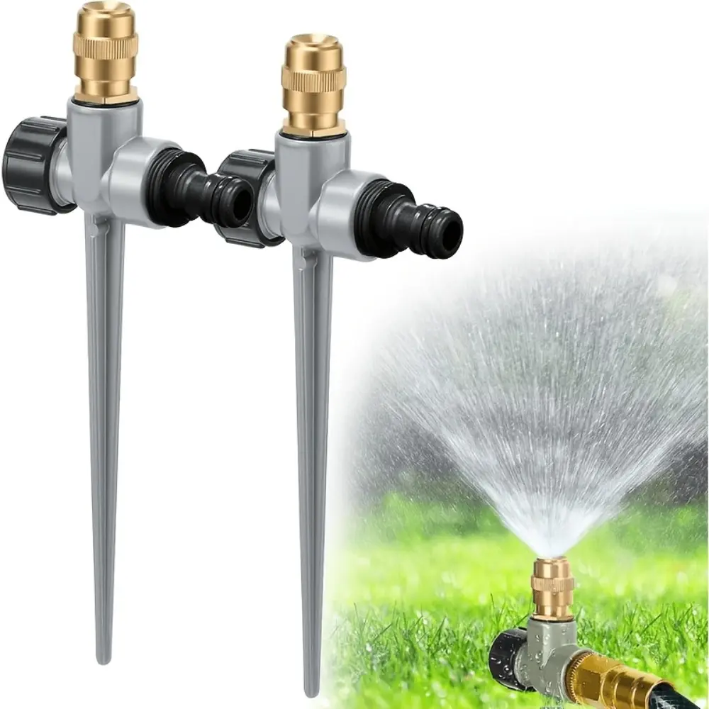 2-Pack Ground Spike Lawn Sprinkler, Heavy-Duty Brass Nozzle, Anti-Clog Metal Filter, Aluminum Alloy Stake Base, Daisy-Chainable Garden Irrigation Tool, 30ft Spray Diameter for Yard Vegetable Plot