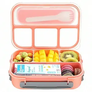 4 Compartment Bento Lunch Box, Microwave Safe, Dishwasher Friendly, Refrigerator Compatible, Ideal for School and Outdoor Meals