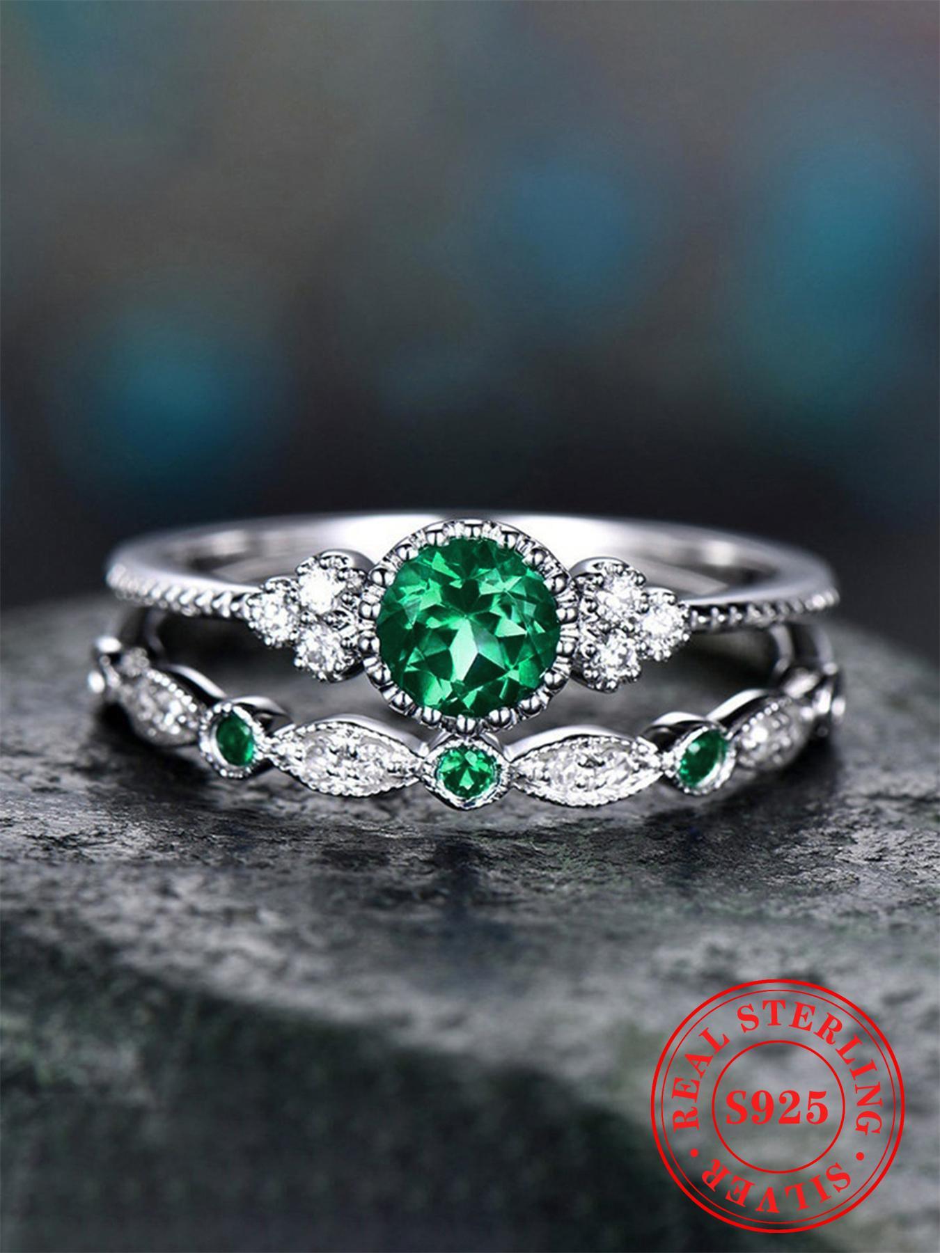 S925 Sterling Silver Luxurious Artificial Gemstone Decorated Rings, Engagement Rings, Elegant Gorgeous Jewelry for Wedding, Party, Daily Clothing Decor for Women