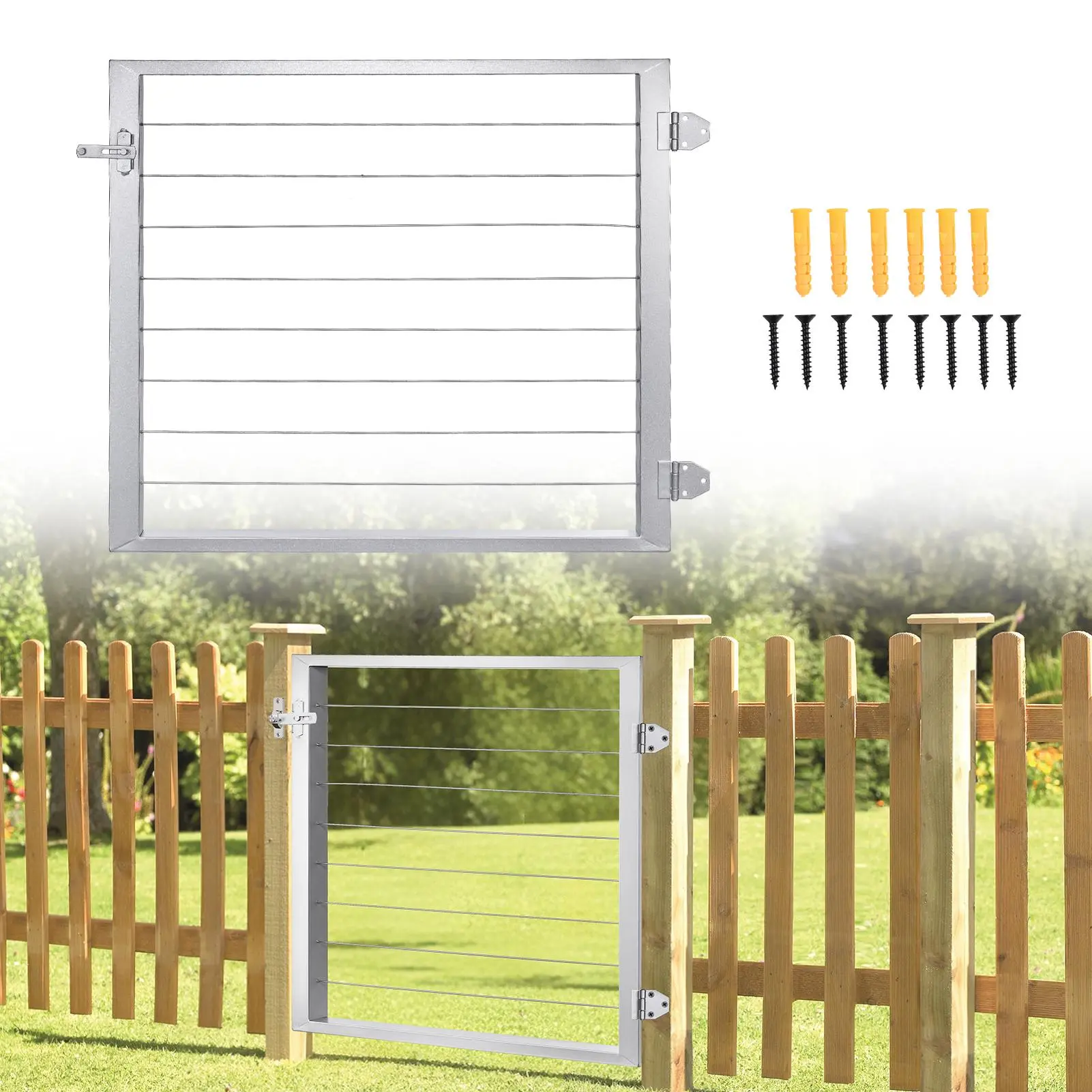 36-Inch Heavy-Duty Metal Deck Cable Railing Gate, Easy-to-Install for Residential Outdoor Fence, Patio or Garden
