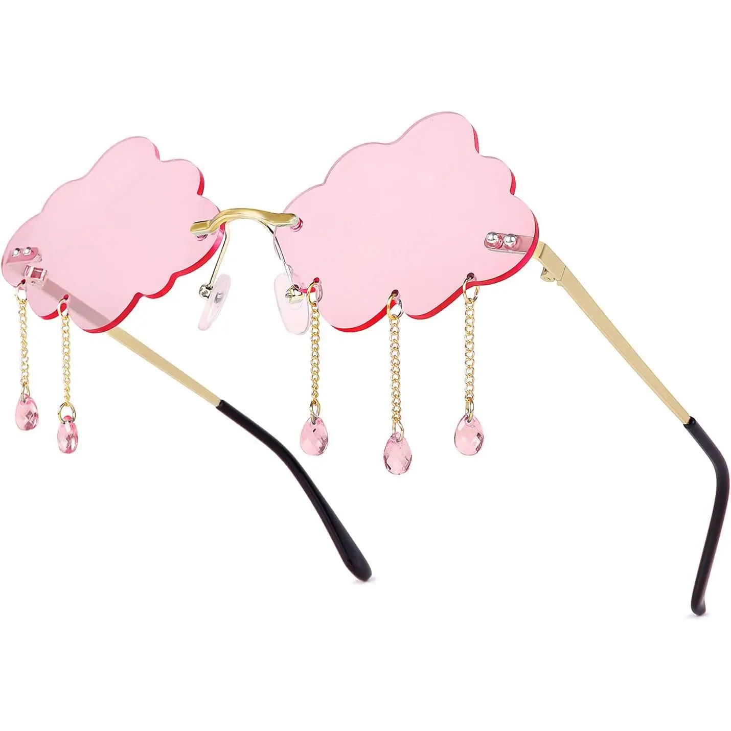 Rimless Cloud Sunglasses for Women Men Tassel Cute Sunglasses | Fashion  Cloud Shaped Glasses 90s Disco Glasses