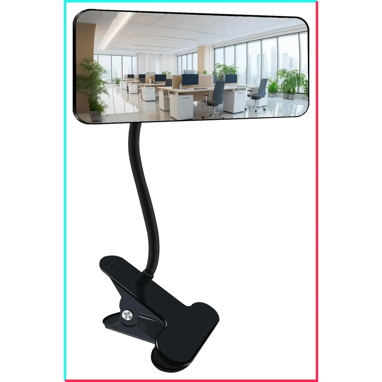 Clampable Convex Safety Mirror 6.4" x 3" Glass with Black Curved Frame, 360° Adjustable for Desk, Office, Warehouse & Personal Privacy Security